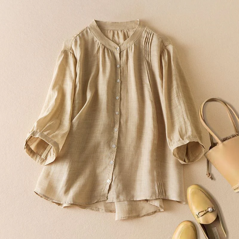 Isla Relaxed Fit Blouse | Band Collar 3/4 Sleeve Blouse - Image 4