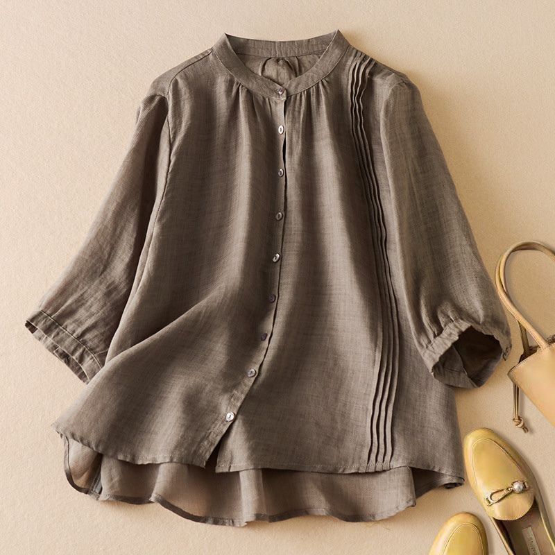 Isla Relaxed Fit Blouse | Band Collar 3/4 Sleeve Blouse - Image 5