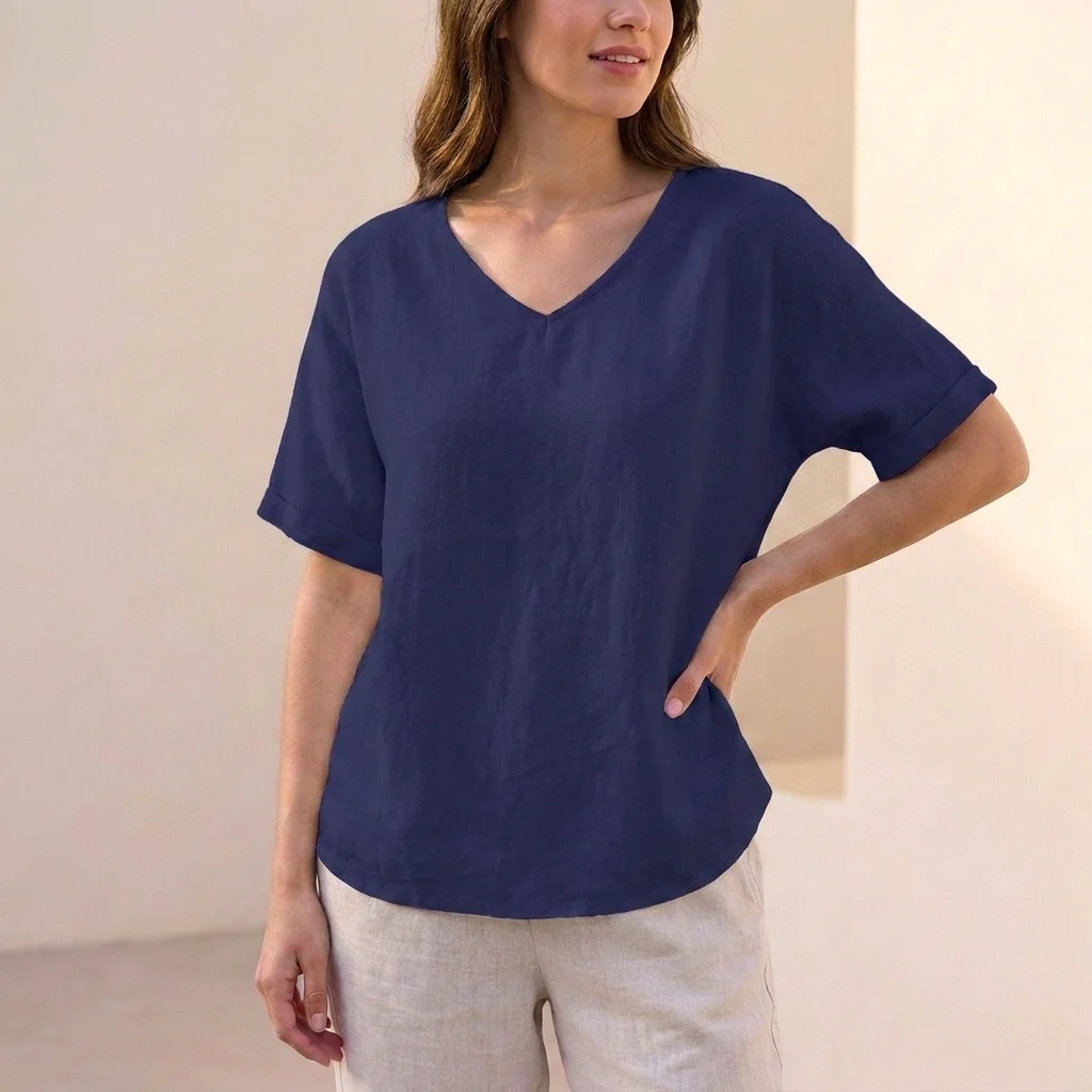 Isla Loose Fit Blouse | V-Neck Short Sleeve Blouse