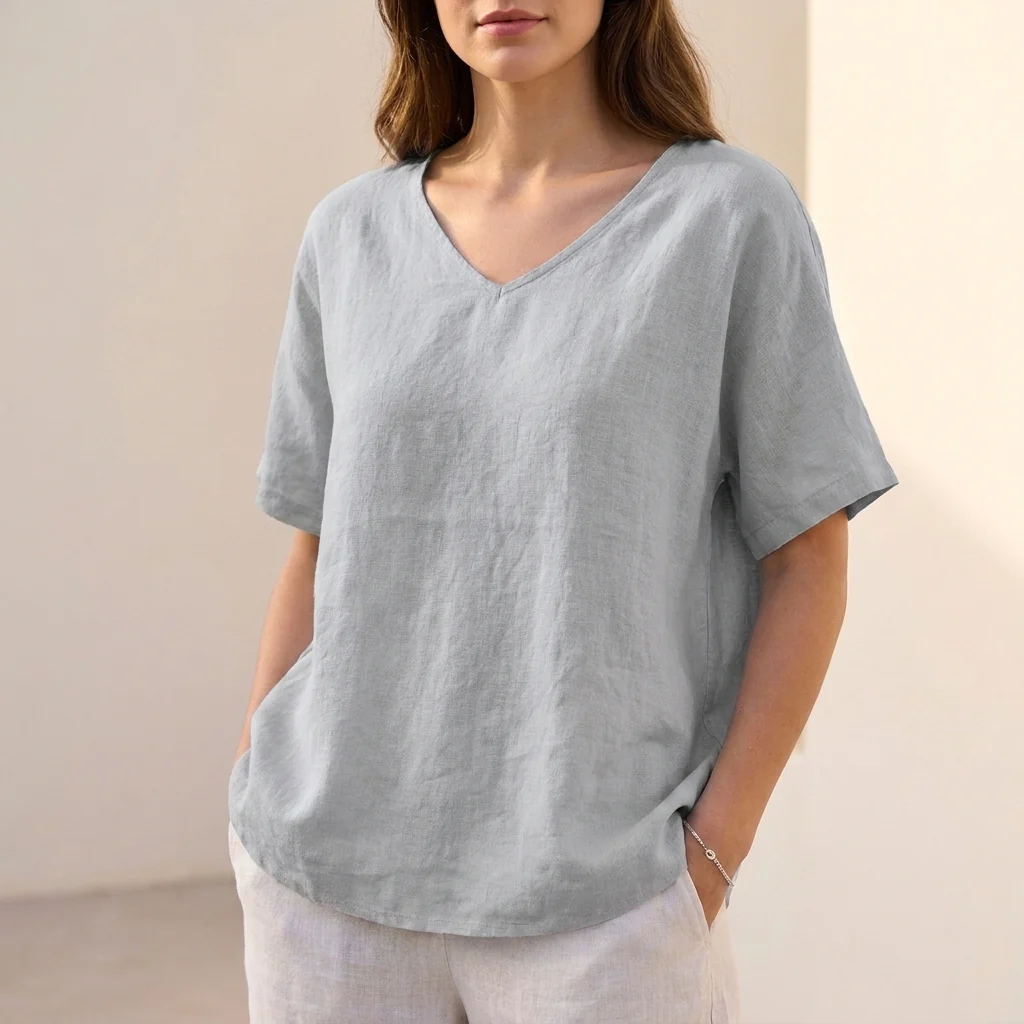 Isla Loose Fit Blouse | V-Neck Short Sleeve Blouse - Image 3