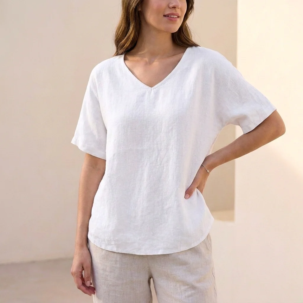 Isla Loose Fit Blouse | V-Neck Short Sleeve Blouse - Image 4