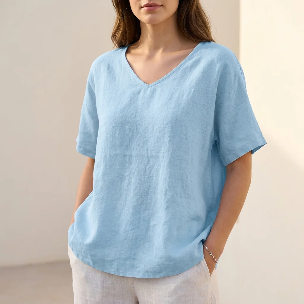 Isla Loose Fit Blouse | V-Neck Short Sleeve Blouse - Image 5