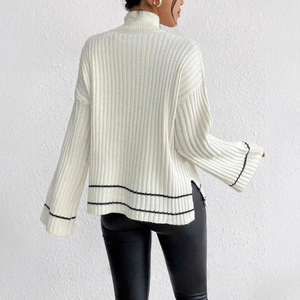 Isla Loose Fit Sweater | Ribbed Side Slits Bell Sleeve Sweater - Image 4