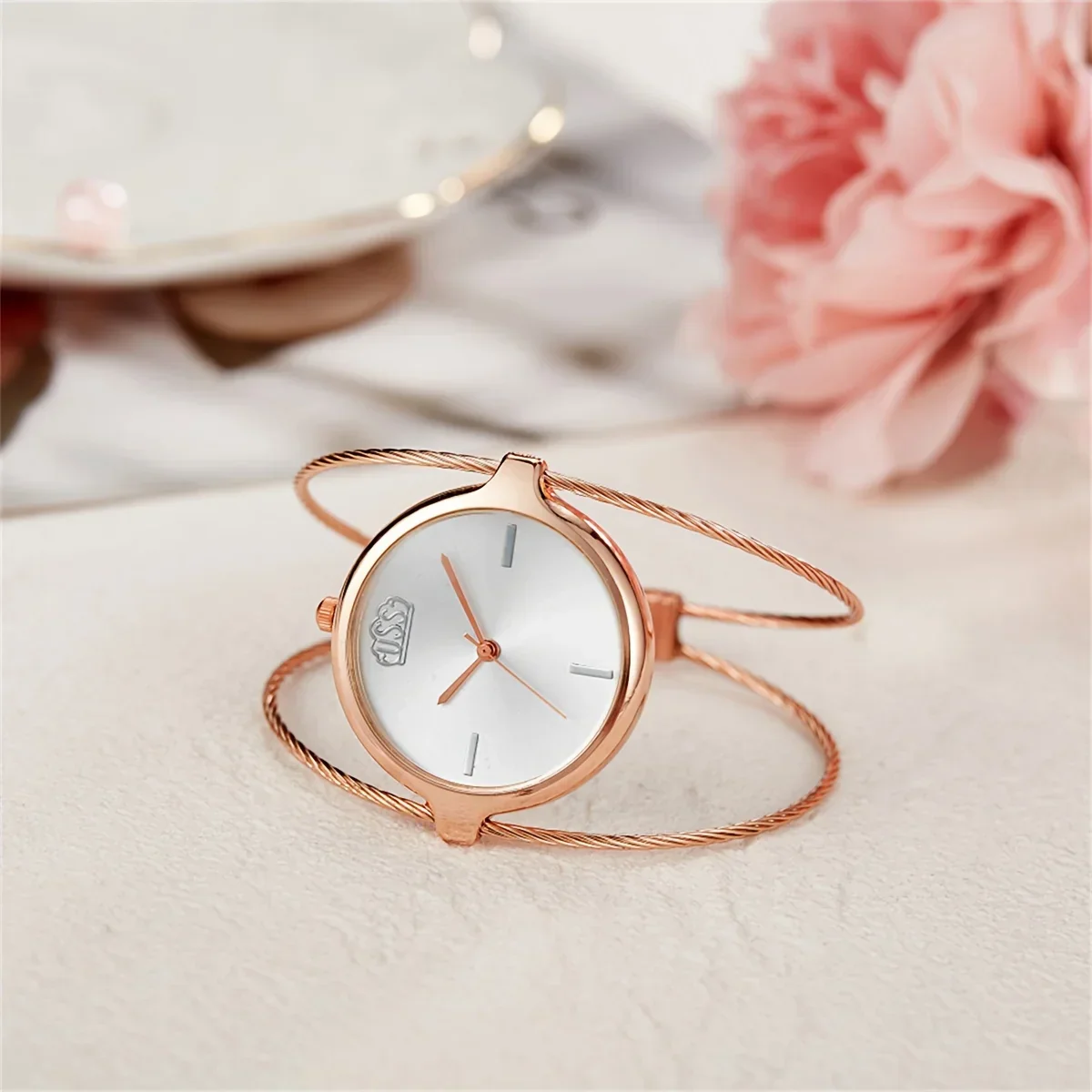Isla Open Cuff Bangle Watch | Twisted Strap Round Dial Watch
