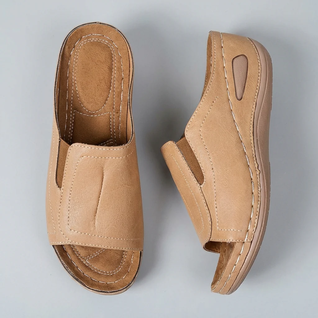 Isla Orthopedic Relaxed Fit Slide Sandals | Contrast Stitching Wedge Heel Sandals - Image 6