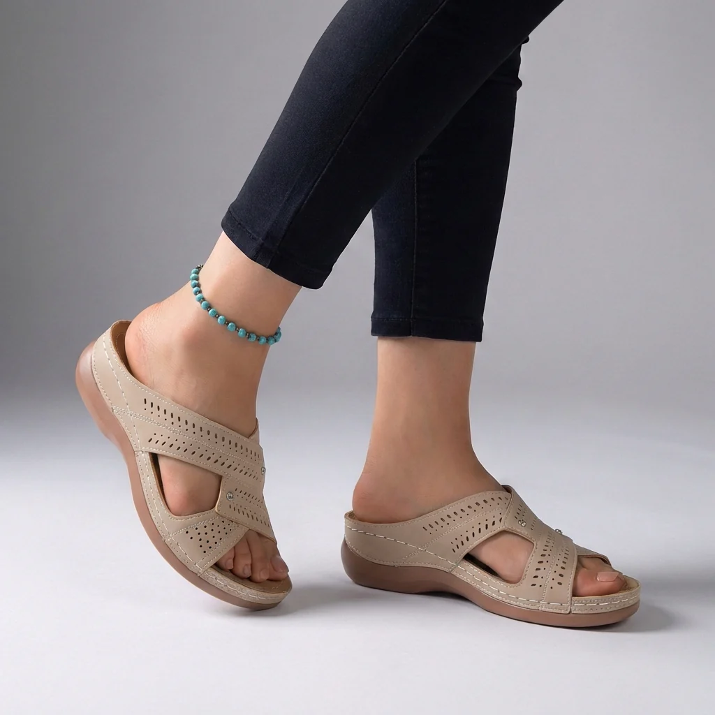 Isla Orthopedic Slip-On Wedge Sandals | Criss-Cross Straps Sandals