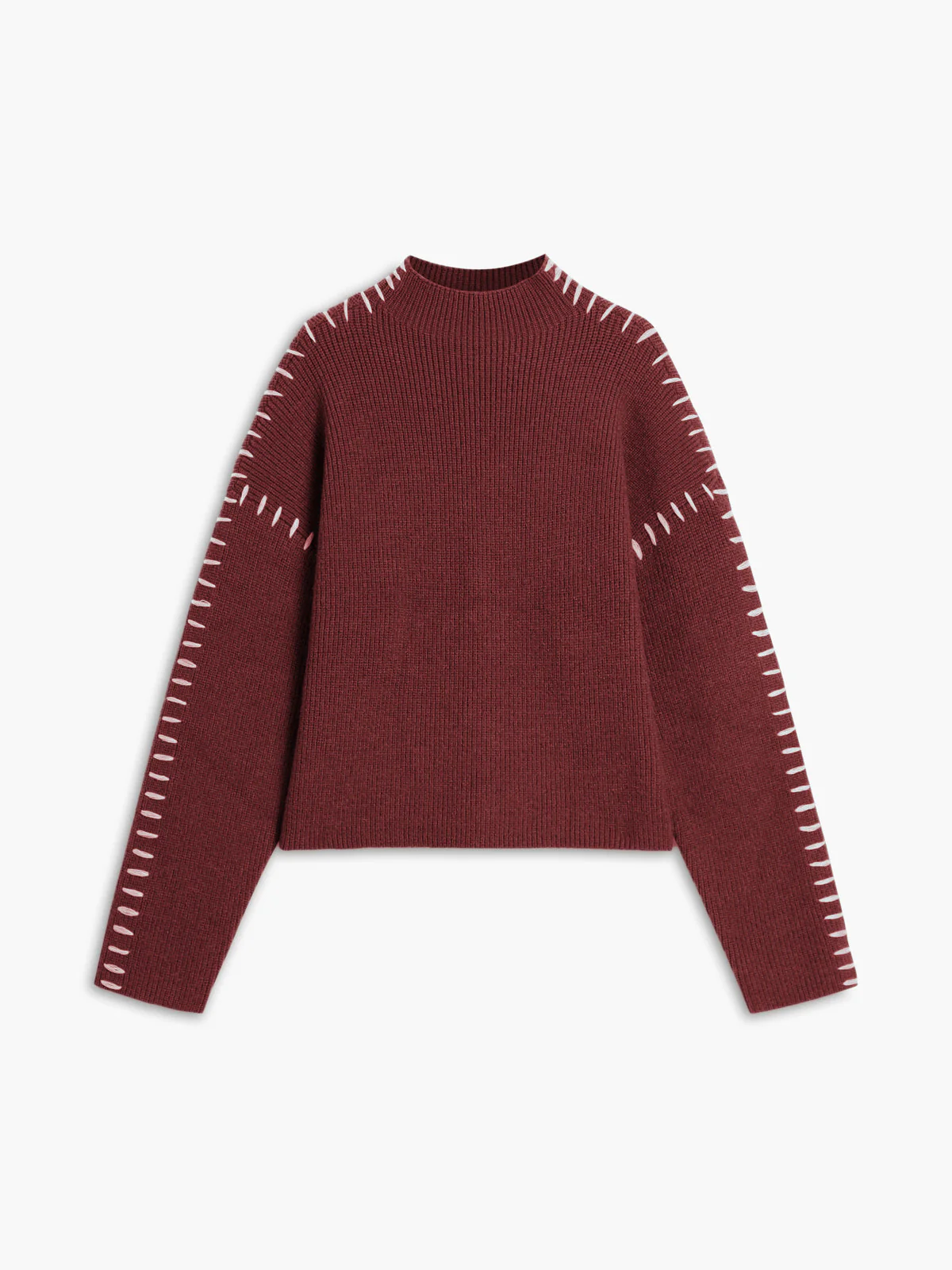 Isla Oversized Mock Neck Sweater | Ribbed Knit Contrast Stitching Sweater - Image 11