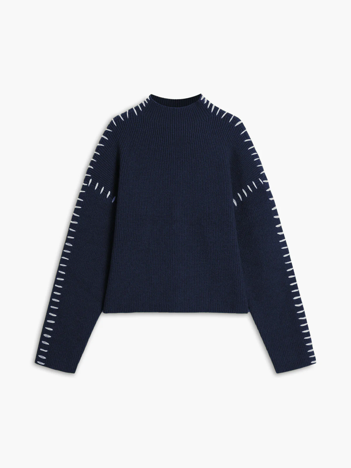 Isla Oversized Mock Neck Sweater | Ribbed Knit Contrast Stitching Sweater - Image 13