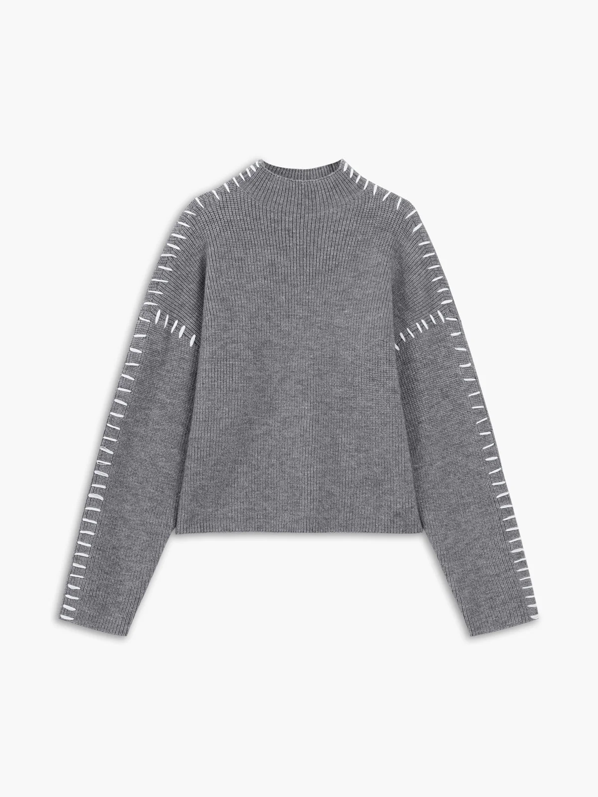 Isla Oversized Mock Neck Sweater | Ribbed Knit Contrast Stitching Sweater - Image 14