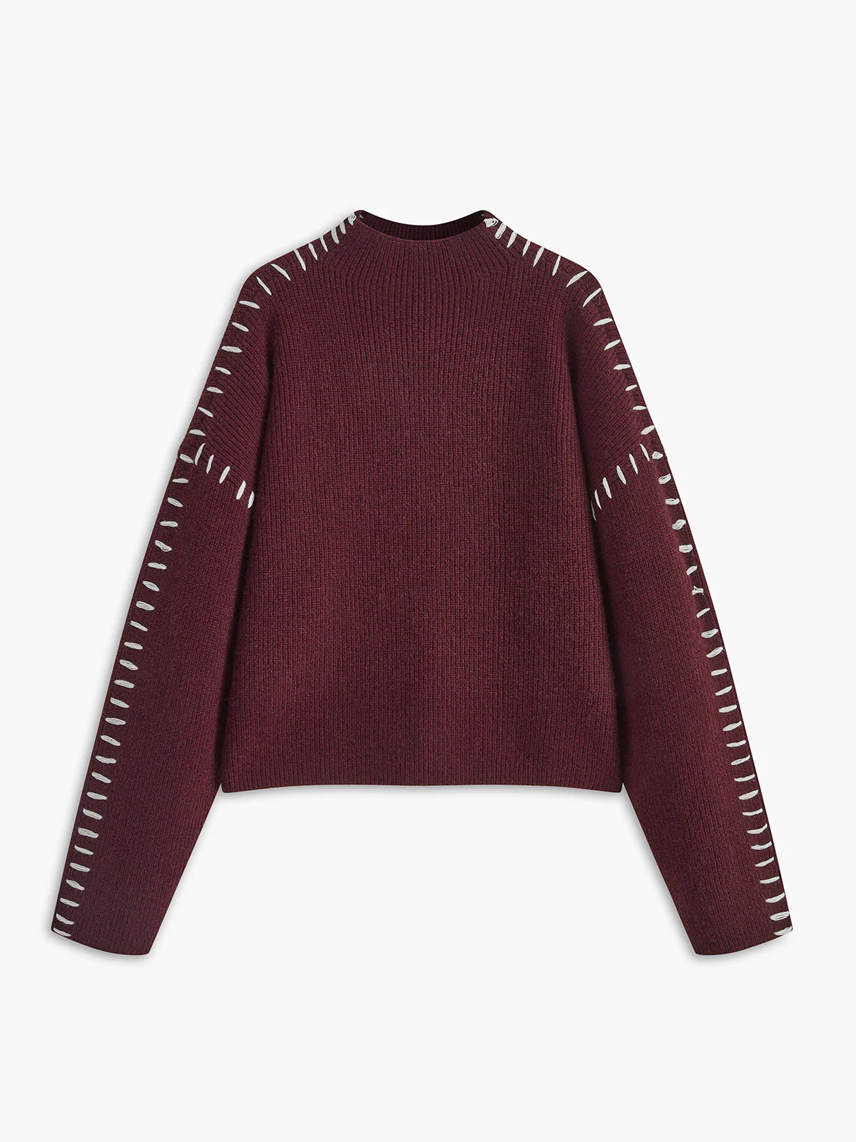 Isla Oversized Mock Neck Sweater | Ribbed Knit Contrast Stitching Sweater - Image 15