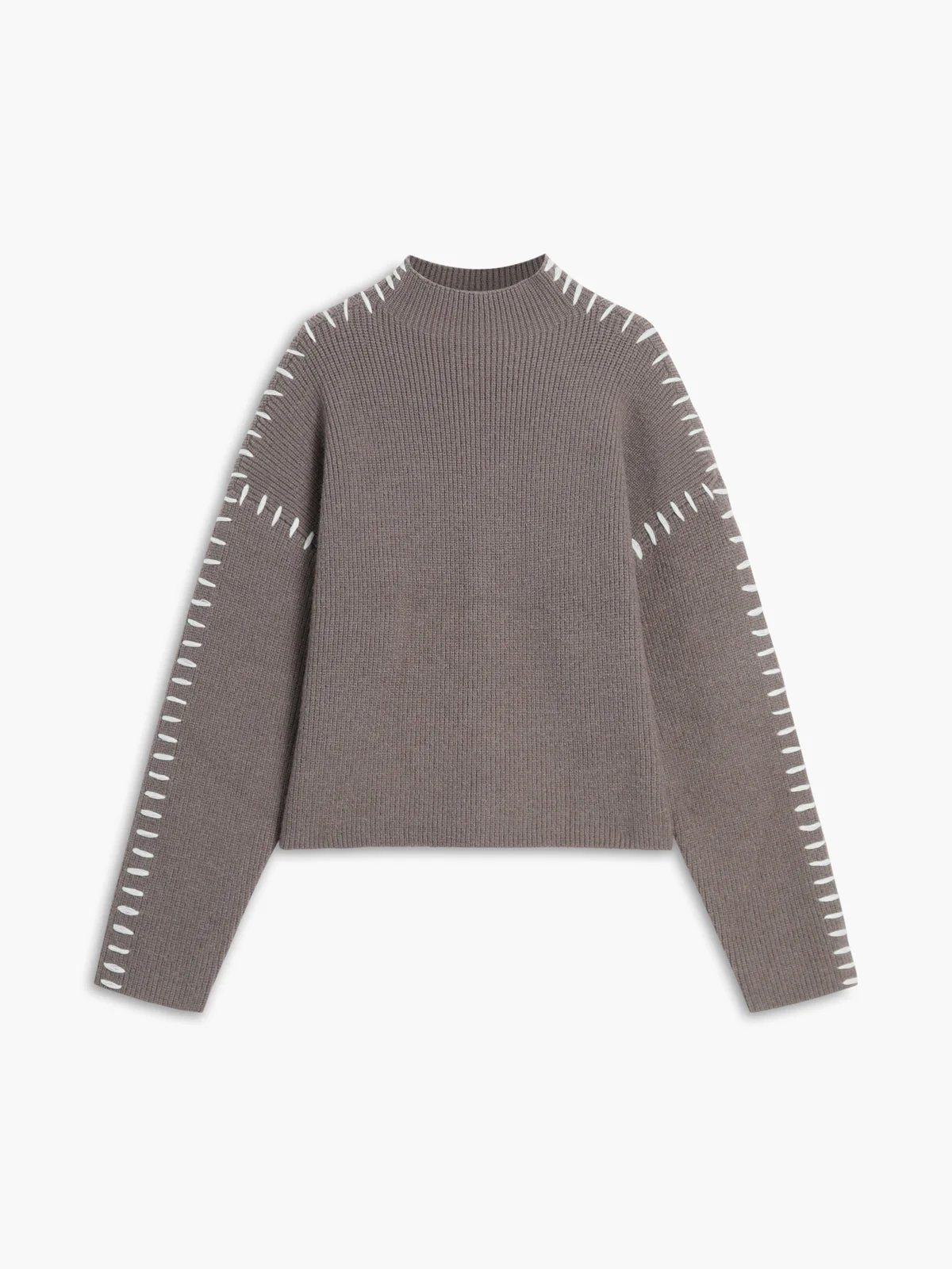 Isla Oversized Mock Neck Sweater | Ribbed Knit Contrast Stitching Sweater - Image 9