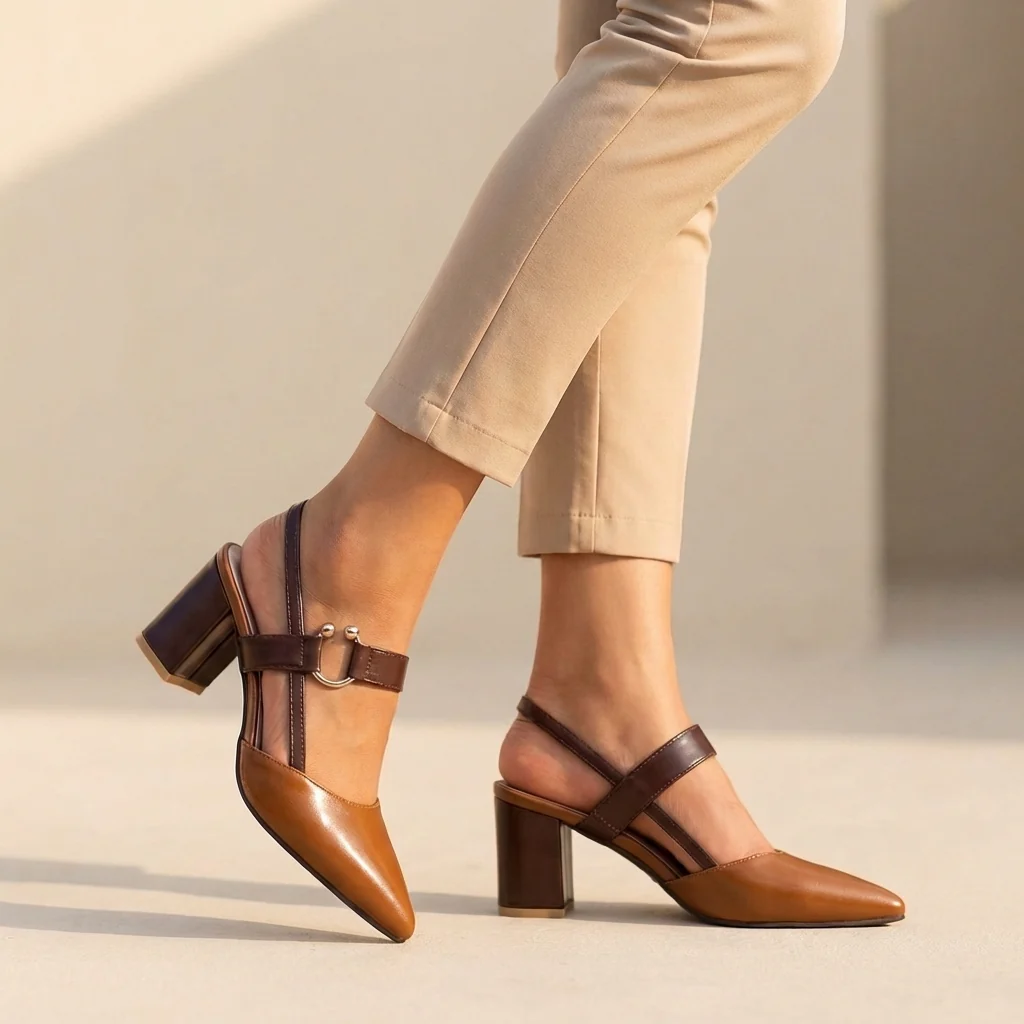 Isla Pointed Toe Slingback Block Heel Pumps | Colourblock Ring Buckle Pumps - Image 3