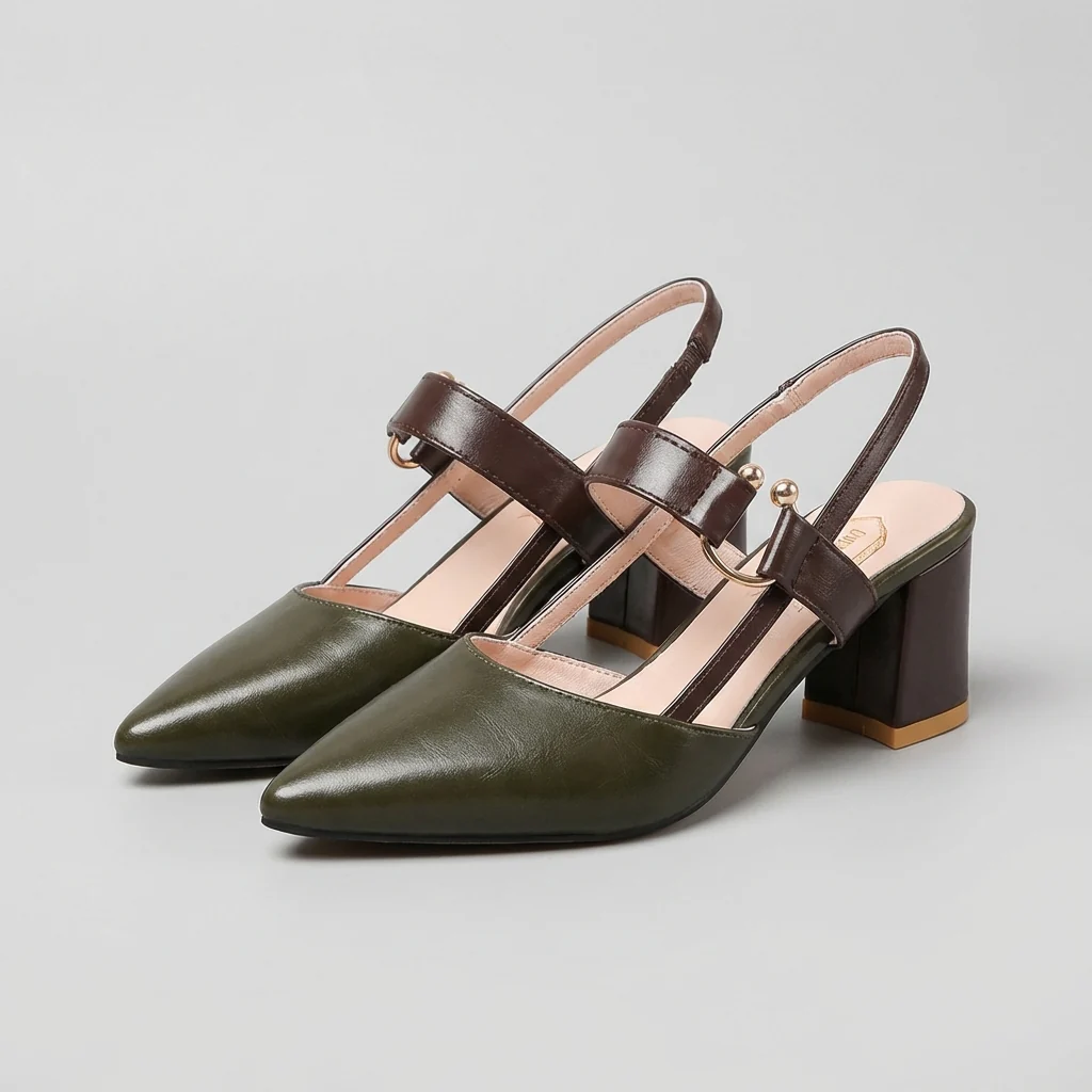 Isla Pointed Toe Slingback Block Heel Pumps | Colourblock Ring Buckle Pumps - Image 5