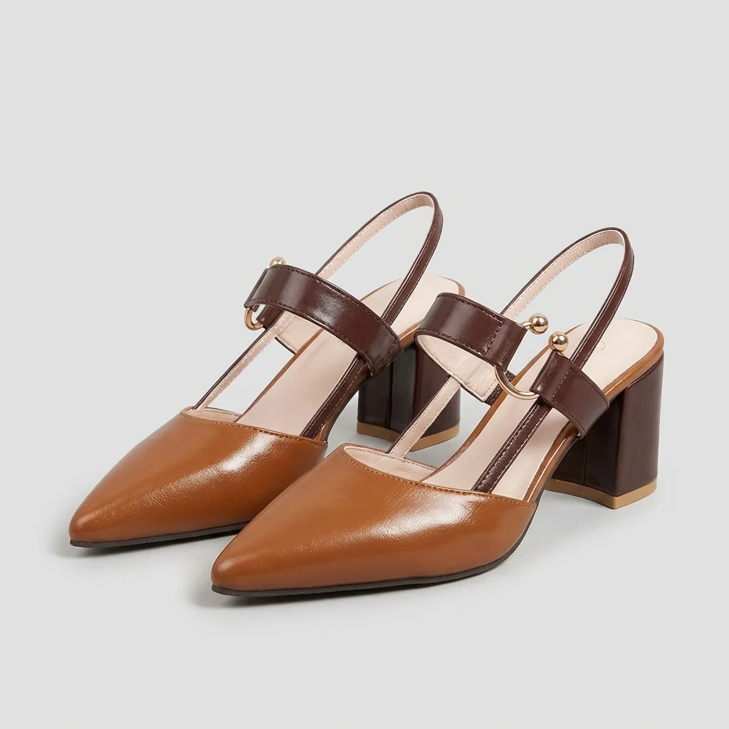 Isla Pointed Toe Slingback Block Heel Pumps | Colourblock Ring Buckle Pumps - Image 6