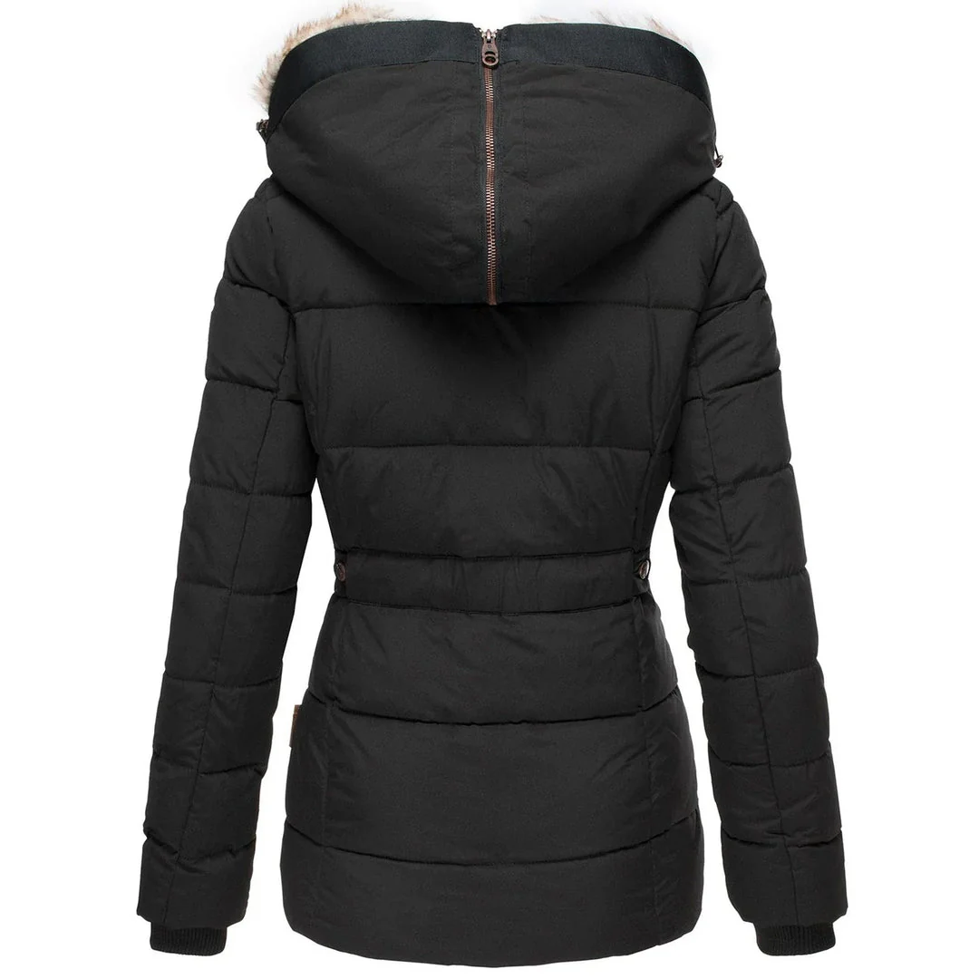 Isla Quilted Fitted Puffer Jacket | Fur Trim Hooded Puffer Jacket - Image 3