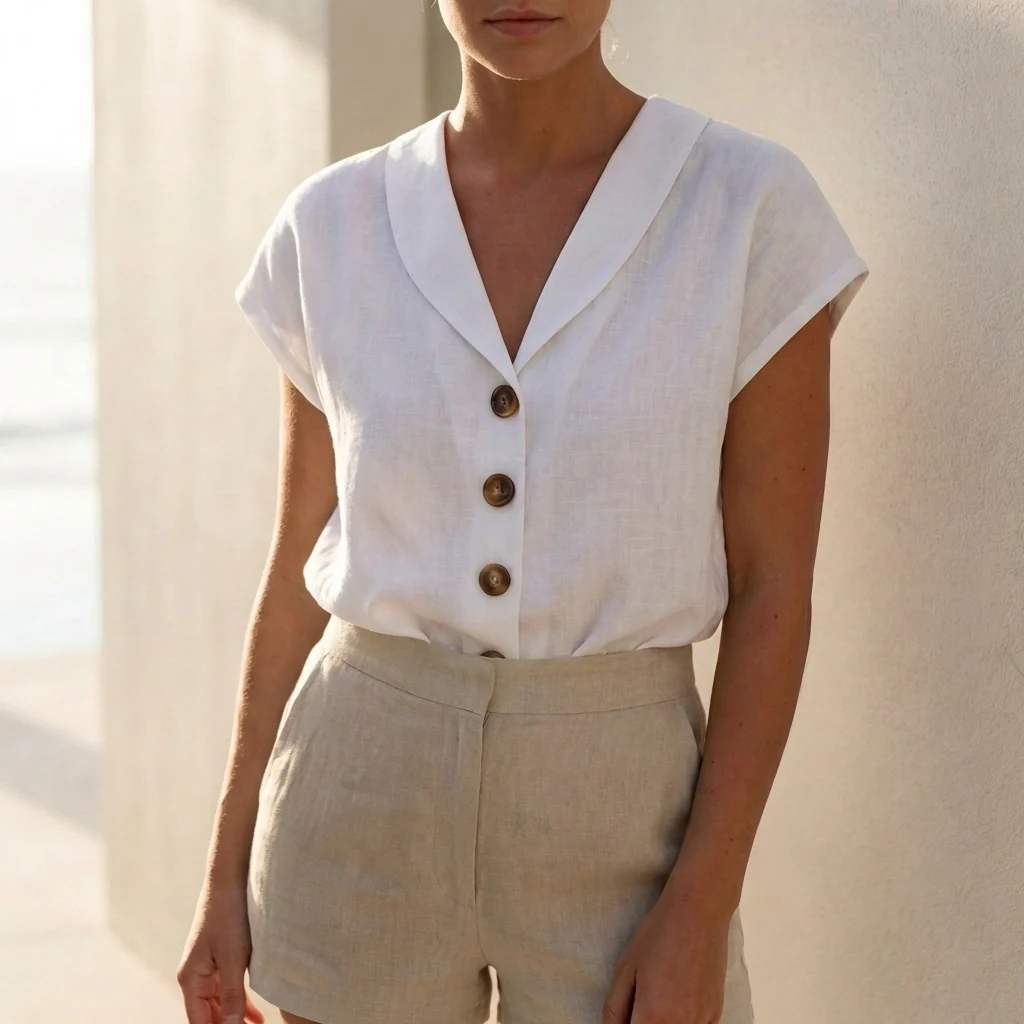 Isla Regular Fit Blouse | Button Front V-Neck Blouse