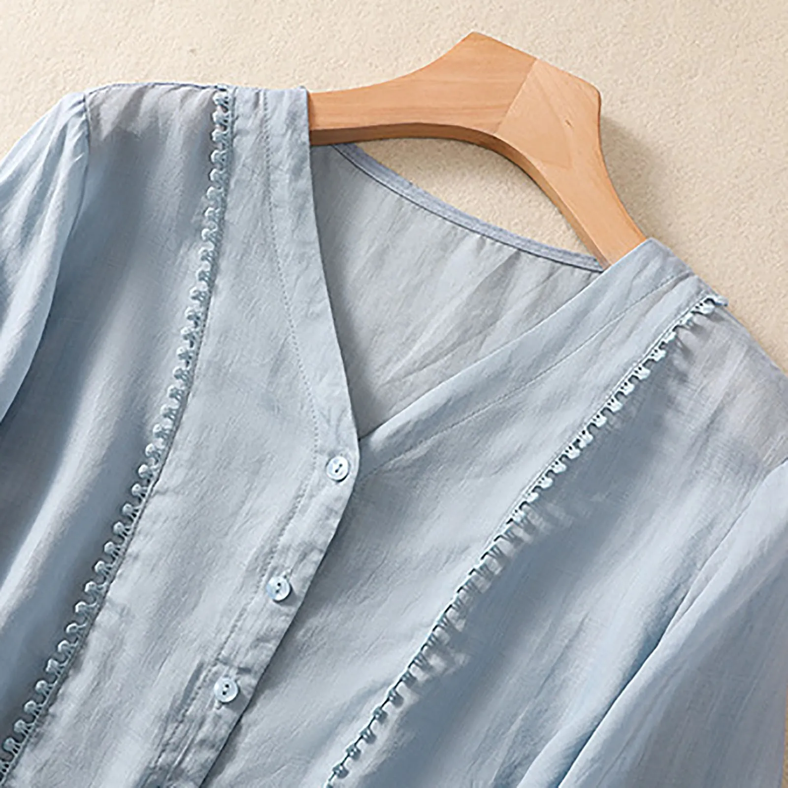 Isla Relaxed Fit Blouse | Button Front Lace Trim Blouse - Image 3
