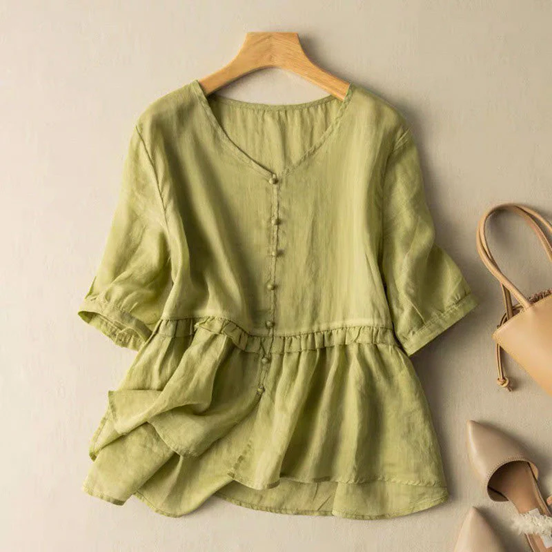 Isla Relaxed Fit Blouse | Button Front Ruffled Blouse - Image 4