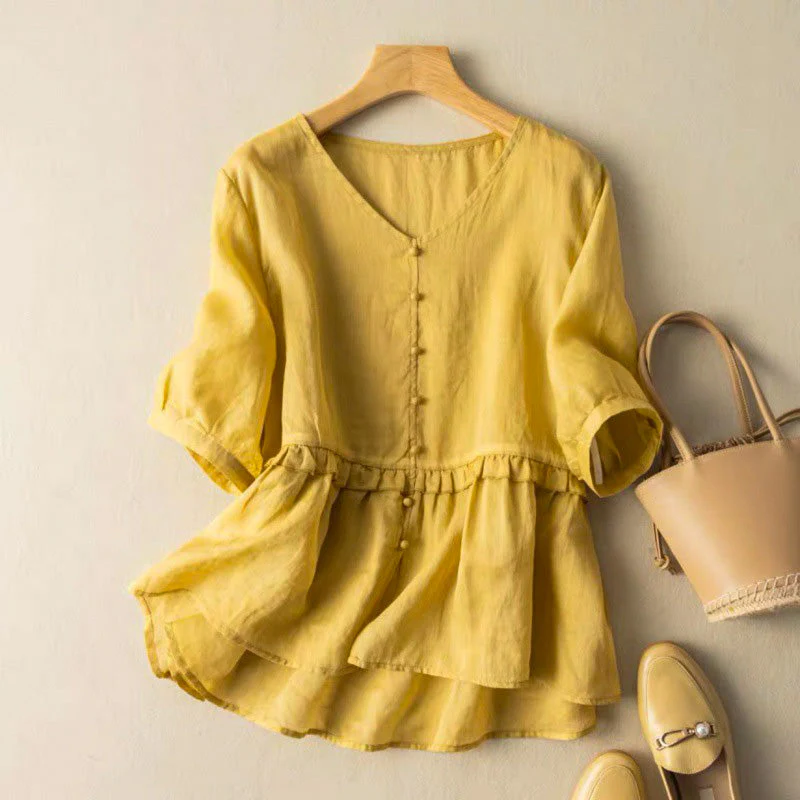 Isla Relaxed Fit Blouse | Button Front Ruffled Blouse - Image 5