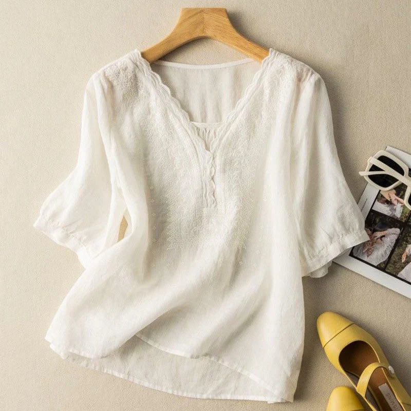 Isla Relaxed Fit Blouse | Embroidered Button Front Blouse - Image 4