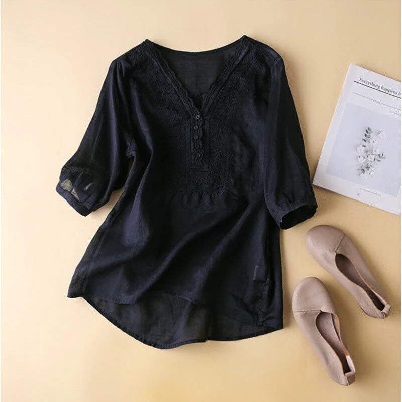 Isla Relaxed Fit Blouse | Embroidered Button Front Blouse - Image 5