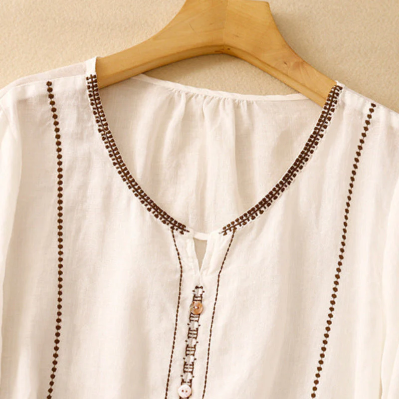 Isla Relaxed Fit Blouse | Embroidered Ruffle Sleeve Blouse - Image 2