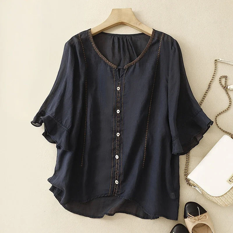 Isla Relaxed Fit Blouse | Embroidered Ruffle Sleeve Blouse - Image 3