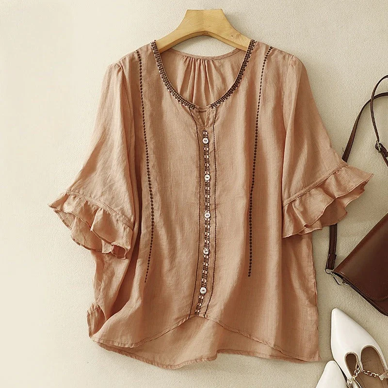 Isla Relaxed Fit Blouse | Embroidered Ruffle Sleeve Blouse - Image 4