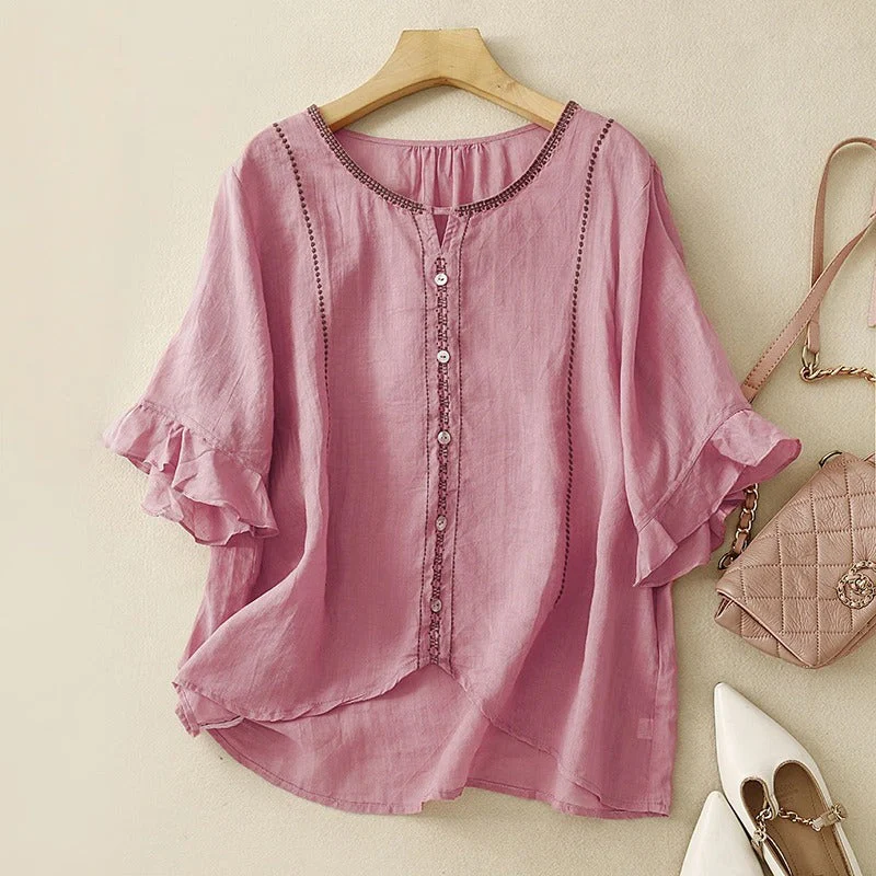 Isla Relaxed Fit Blouse | Embroidered Ruffle Sleeve Blouse - Image 5
