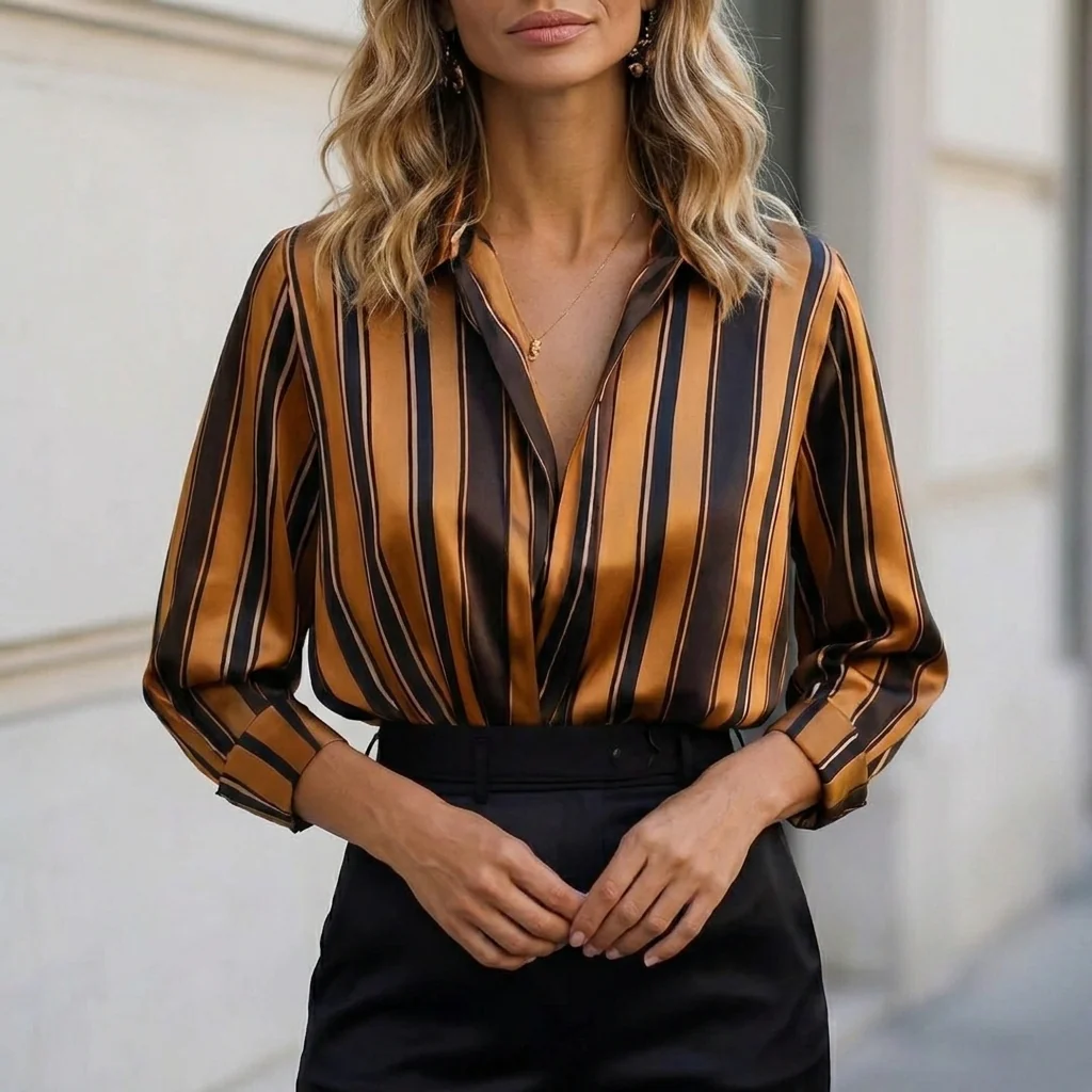 Isla Relaxed Fit Blouse | Striped Collared Workwear Blouse