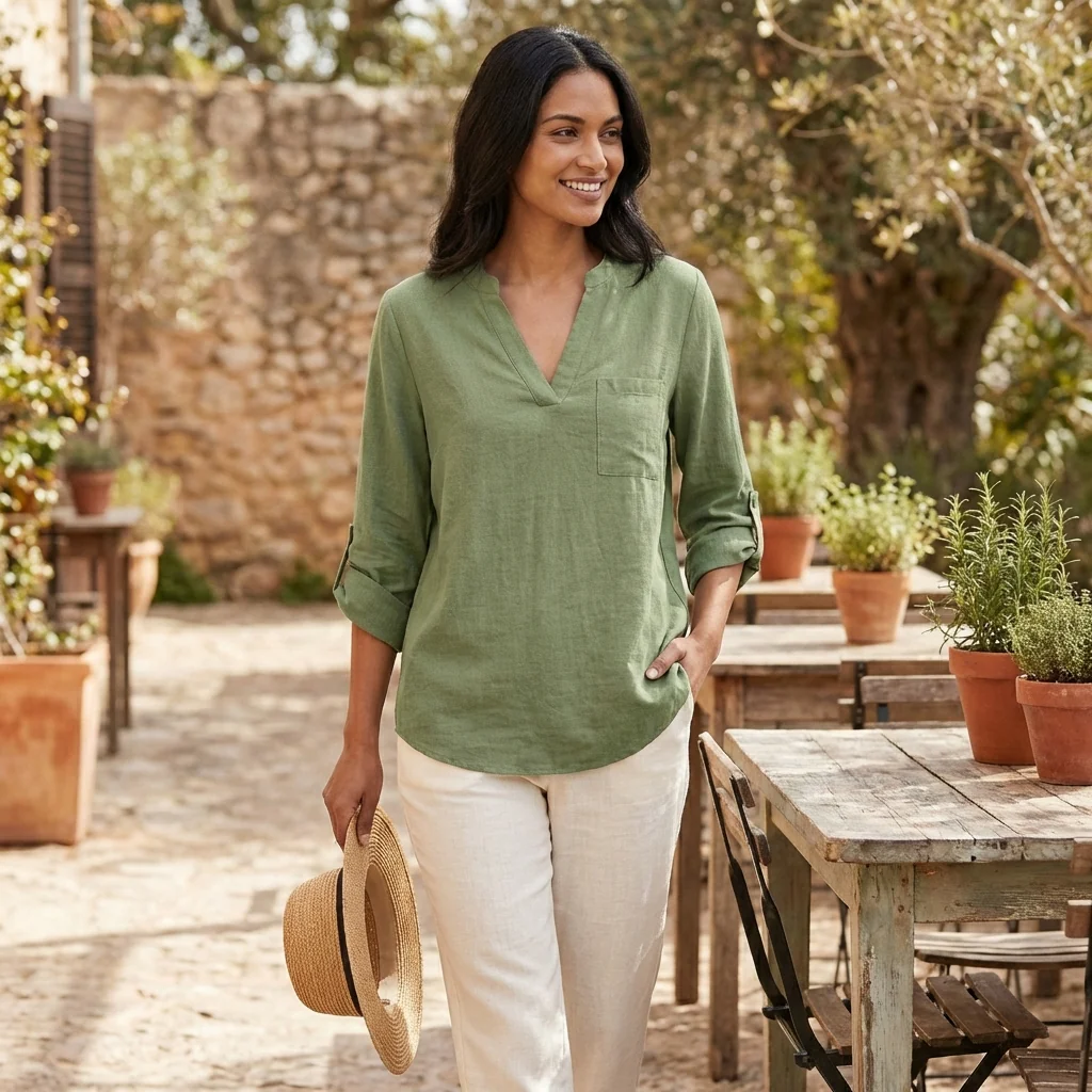 Isla Relaxed Fit Blouse | V-Neck 3/4 Sleeve Blouse - Image 2