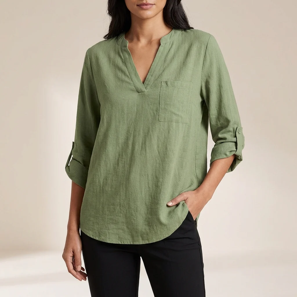 Isla Relaxed Fit Blouse | V-Neck 3/4 Sleeve Blouse - Image 3
