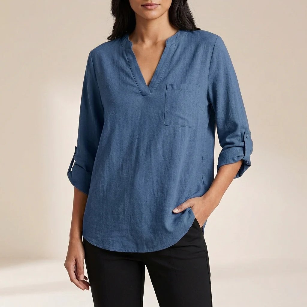 Isla Relaxed Fit Blouse | V-Neck 3/4 Sleeve Blouse - Image 4
