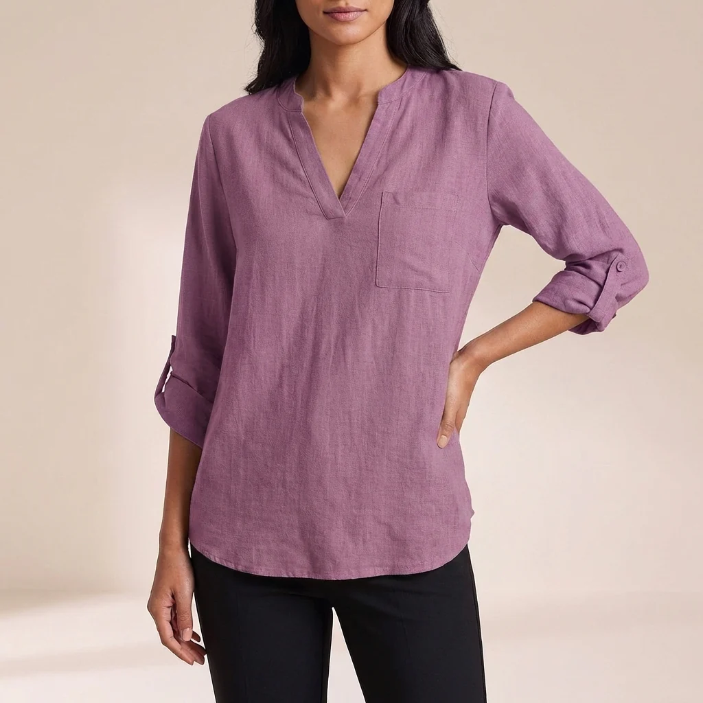 Isla Relaxed Fit Blouse | V-Neck 3/4 Sleeve Blouse - Image 5