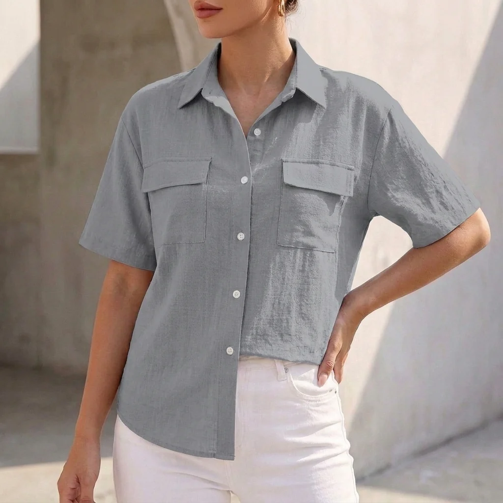 Isla Relaxed Fit Button-Up Shirt | Collared Short Sleeve Shirt - Image 5