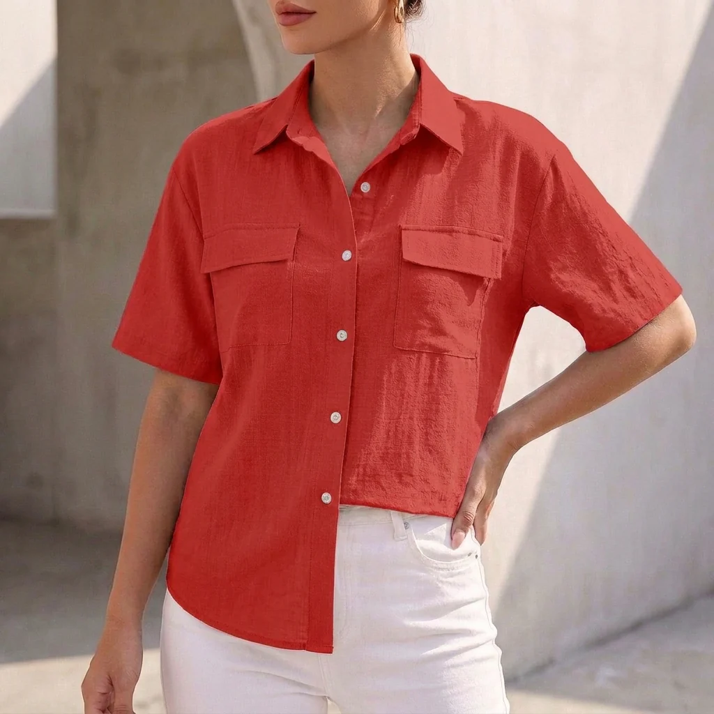 Isla Relaxed Fit Button-Up Shirt | Collared Short Sleeve Shirt - Image 6