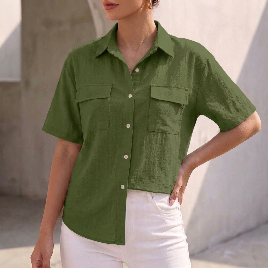 Isla Relaxed Fit Button-Up Shirt | Collared Short Sleeve Shirt - Image 7