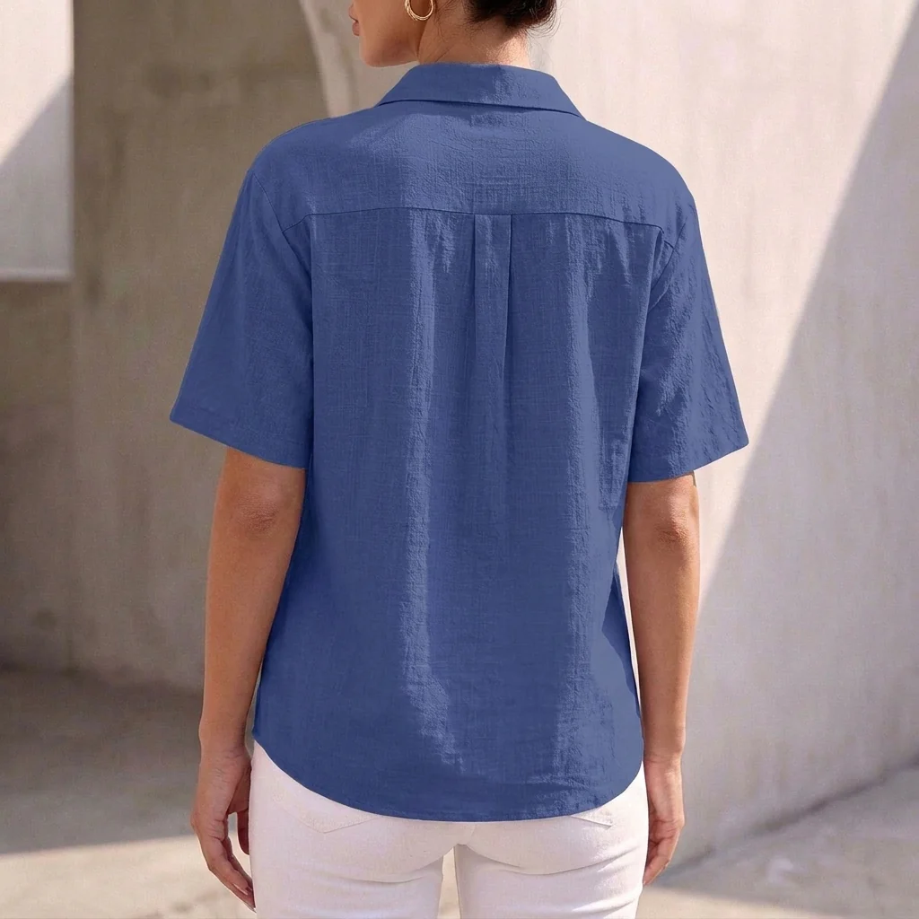 Isla Relaxed Fit Button-Up Shirt | Collared Short Sleeve Shirt - Image 8