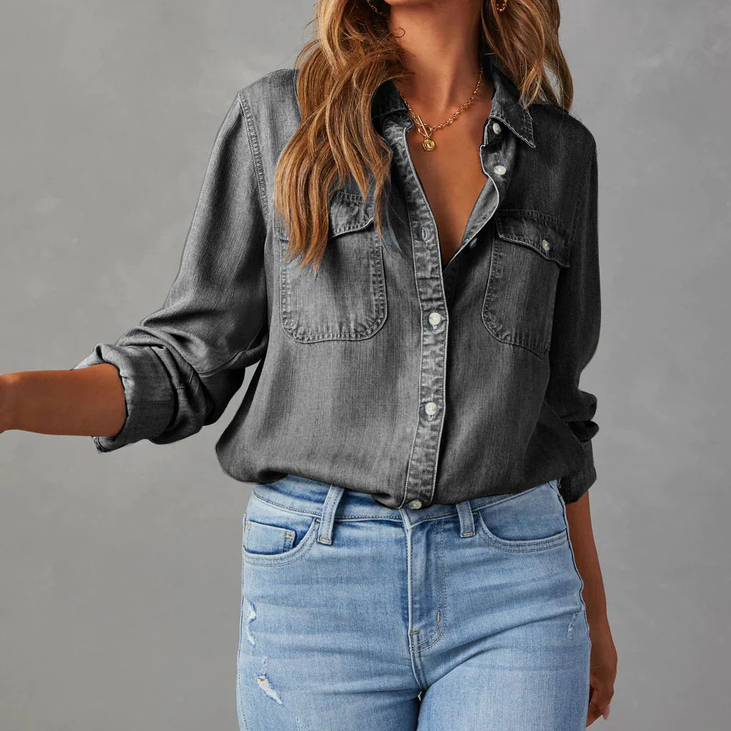 Isla Relaxed Fit Denim Shirt | Collared Long Sleeve Denim Shirt - Image 3