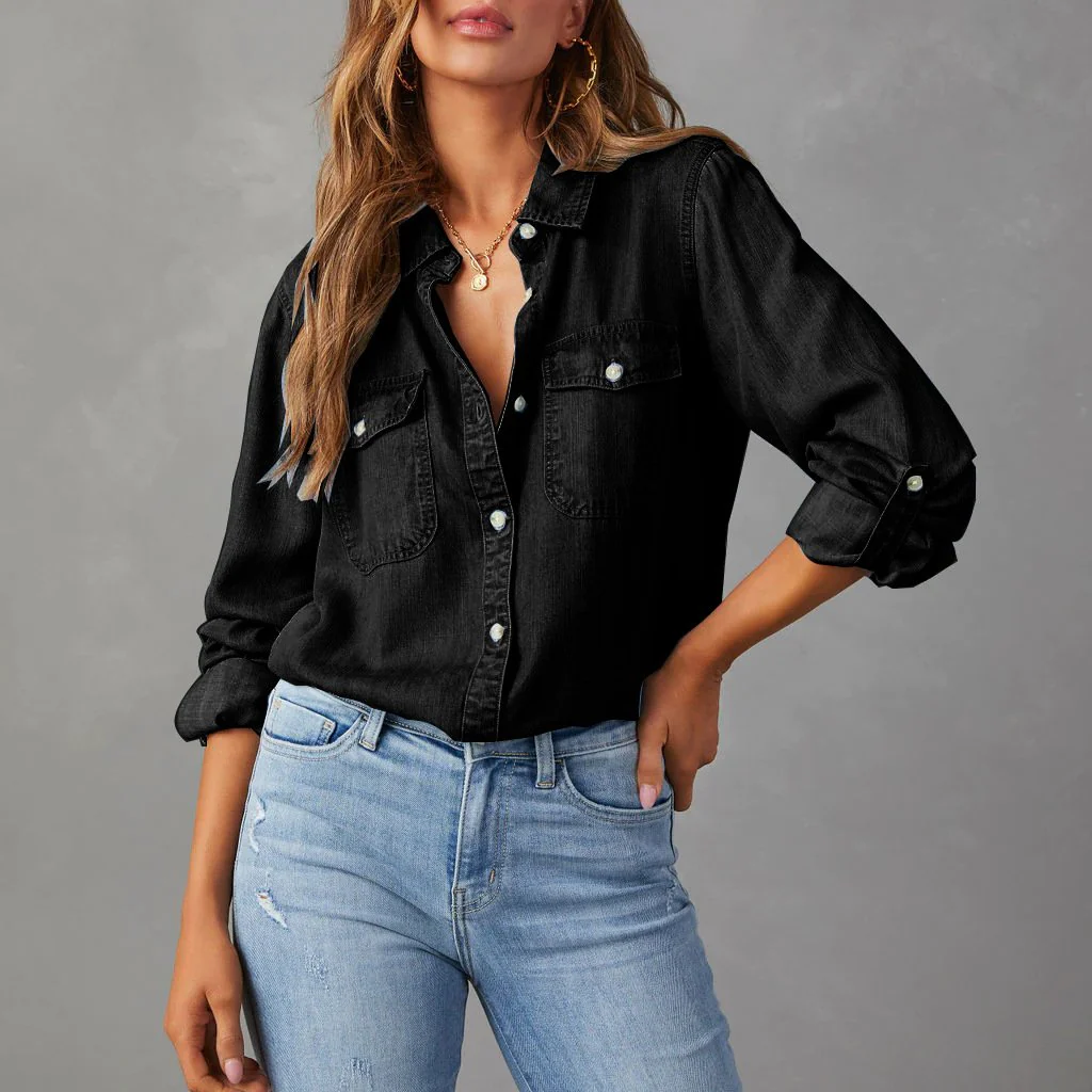Isla Relaxed Fit Denim Shirt | Collared Long Sleeve Denim Shirt - Image 4