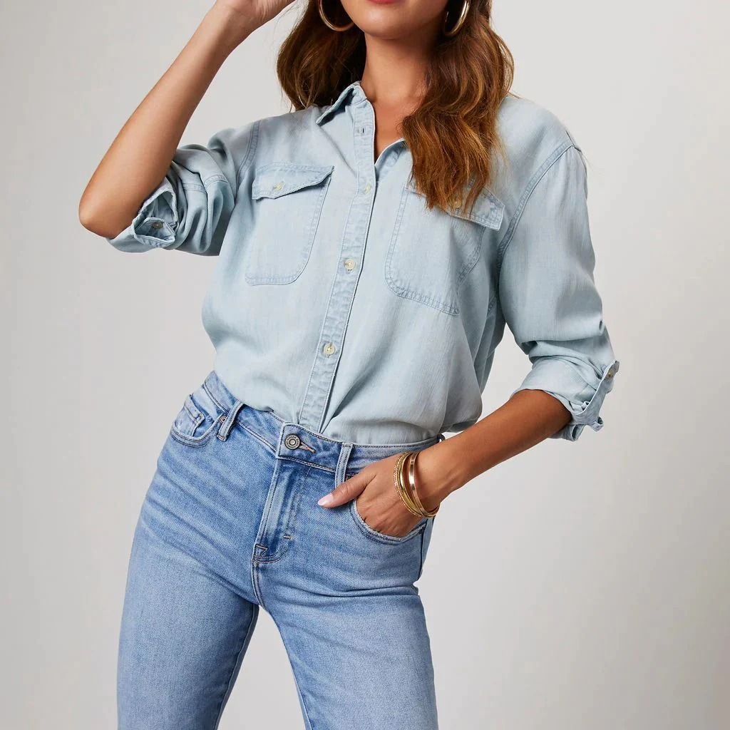 Isla Relaxed Fit Denim Shirt | Collared Long Sleeve Denim Shirt - Image 5