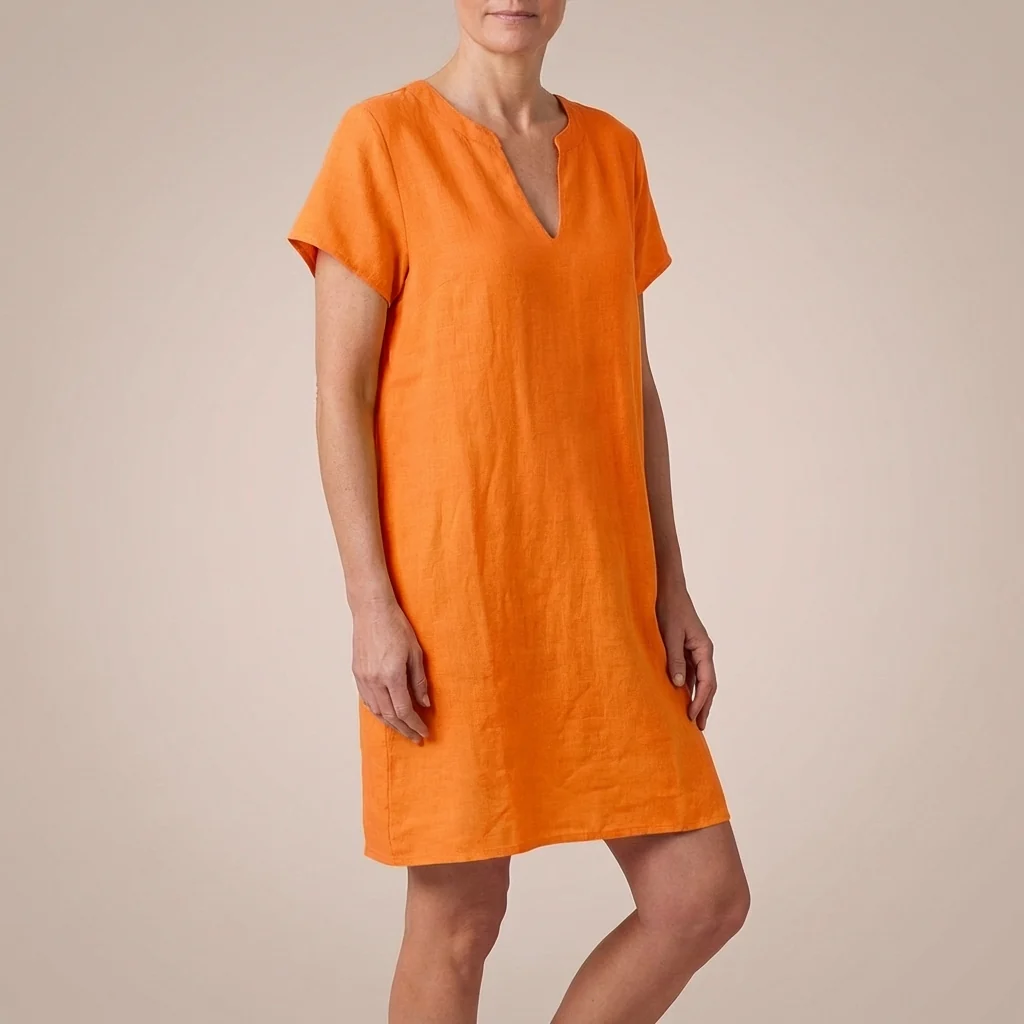 Isla Relaxed Fit Dress | V-Neck Split Neck Knee-Length Dress - Image 6