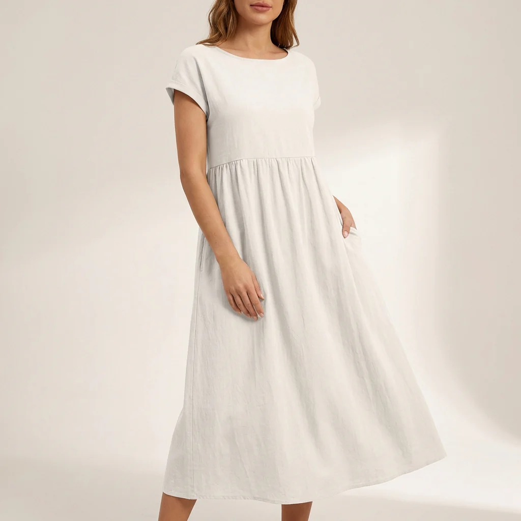 Isla Relaxed Fit Midi Dress | Boat Neck Pockets Dress