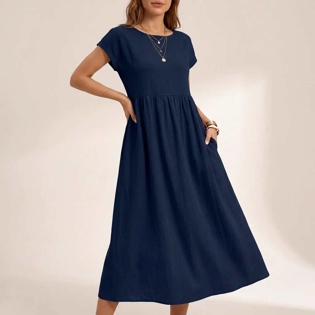 Isla Relaxed Fit Midi Dress | Boat Neck Pockets Dress - Image 2
