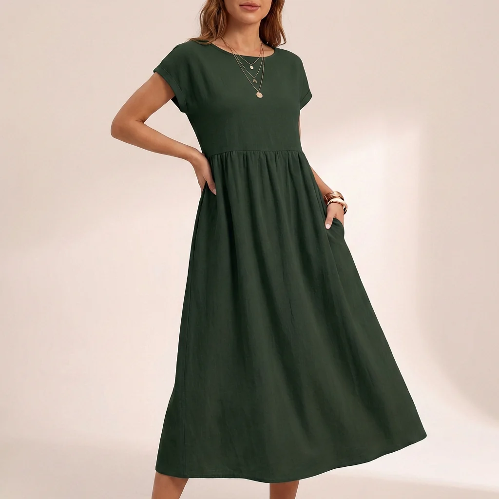 Isla Relaxed Fit Midi Dress | Boat Neck Pockets Dress - Image 3