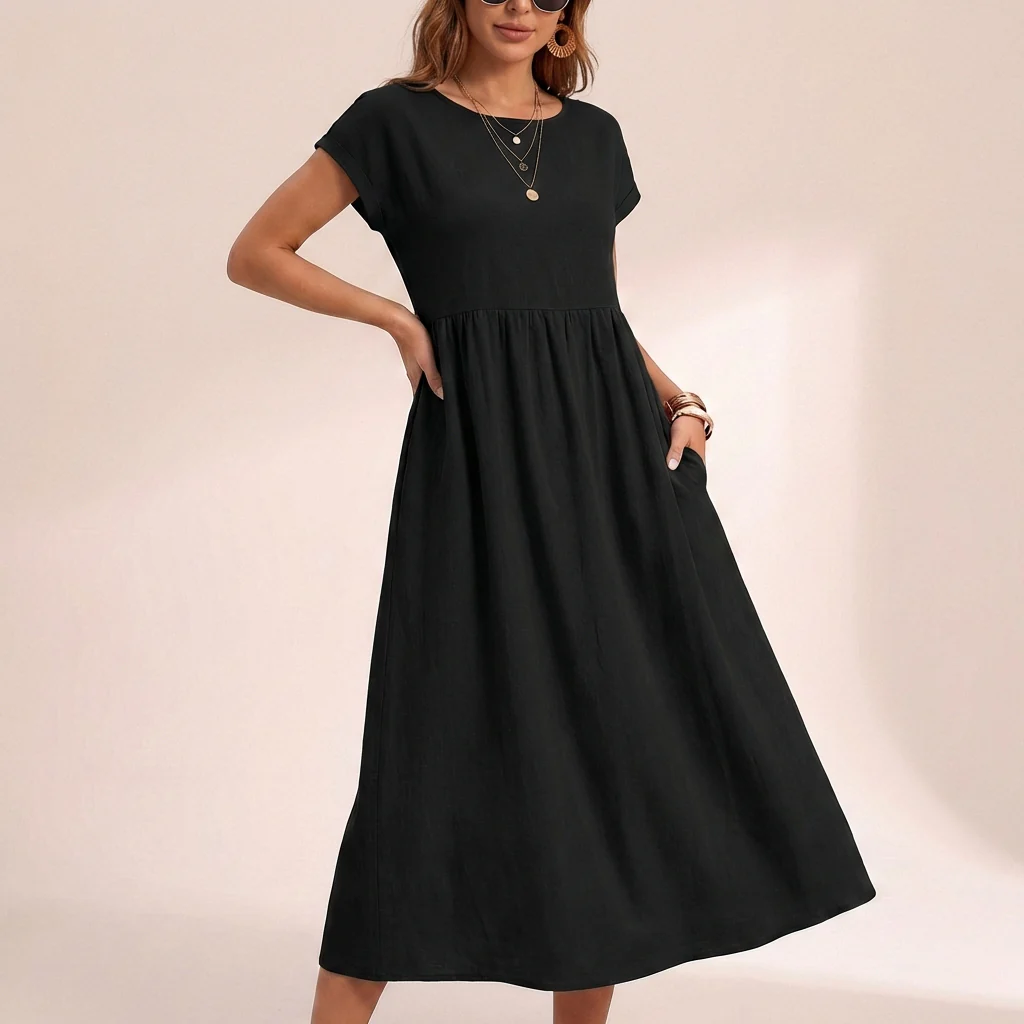 Isla Relaxed Fit Midi Dress | Boat Neck Pockets Dress - Image 4