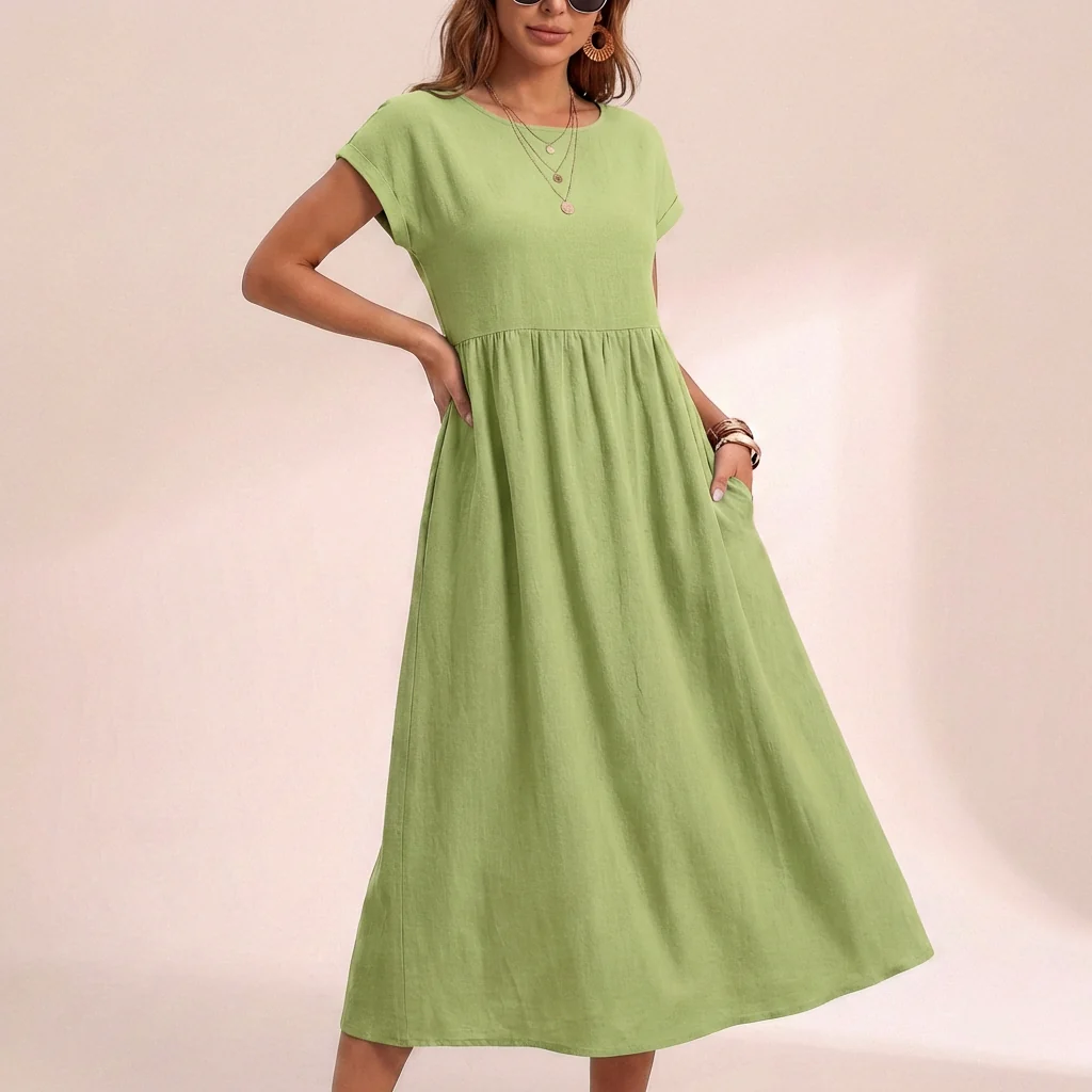 Isla Relaxed Fit Midi Dress | Boat Neck Pockets Dress - Image 5