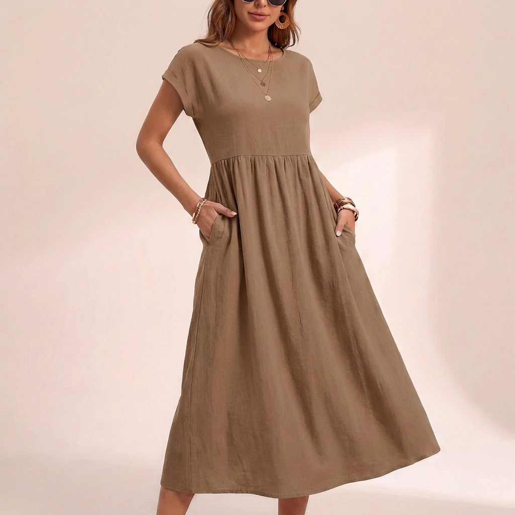 Isla Relaxed Fit Midi Dress | Boat Neck Pockets Dress - Image 6