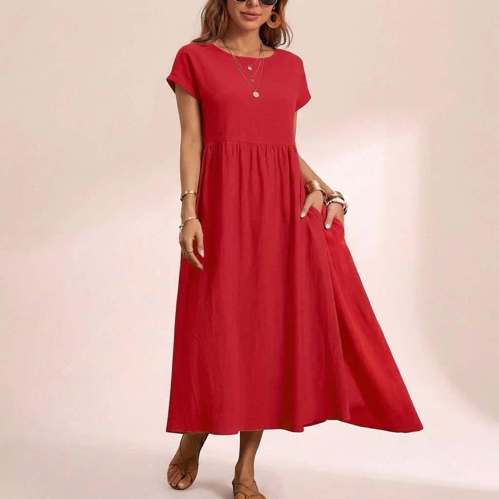 Isla Relaxed Fit Midi Dress | Boat Neck Pockets Dress - Image 7
