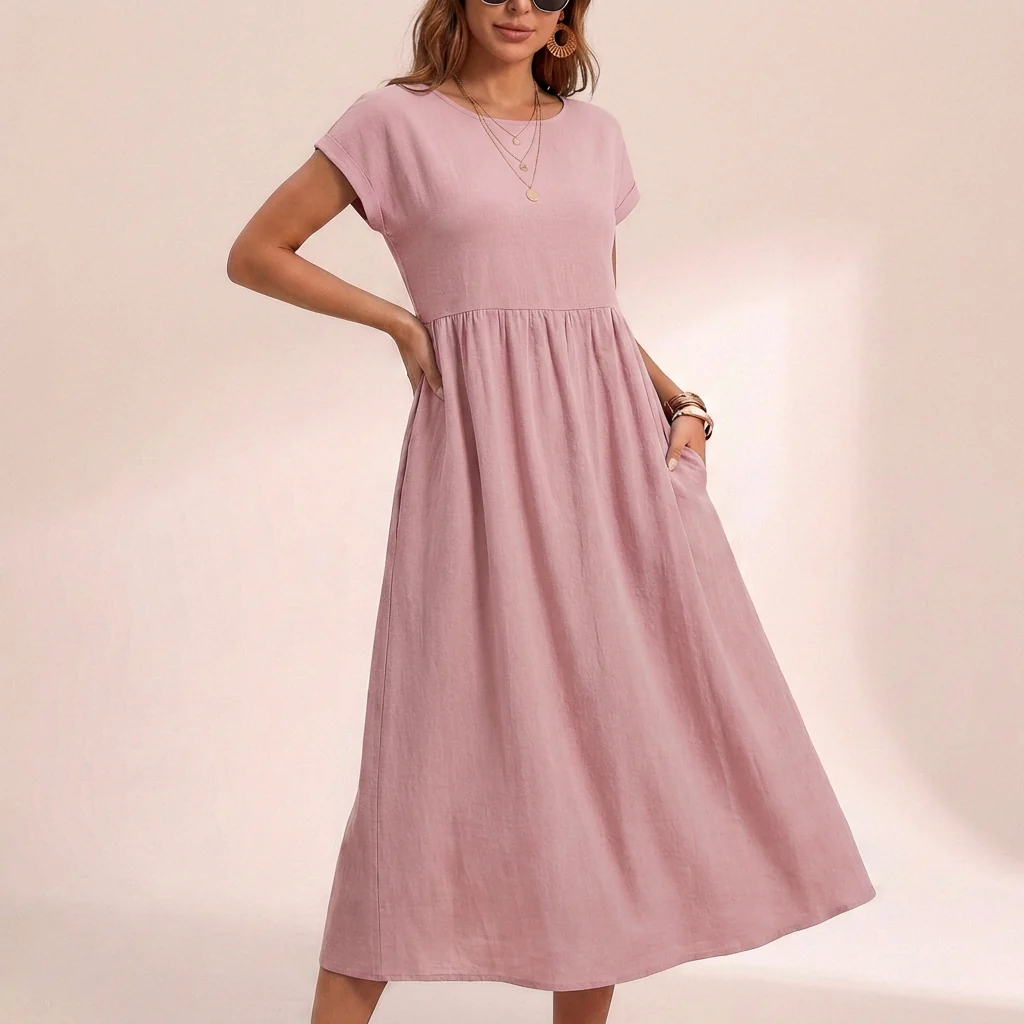 Isla Relaxed Fit Midi Dress | Boat Neck Pockets Dress - Image 8
